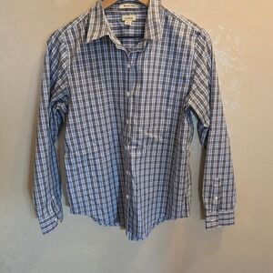 LL Bean Wrinkle Free Plaid‎ Button Down Shirt Men's Small S Regular Blue White